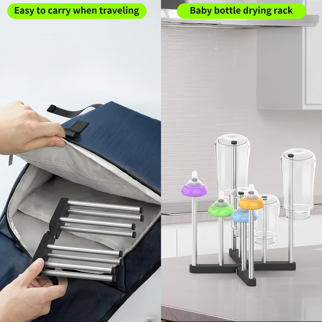 Laemyfyre drying rack holding tall sports bottles and mason jars