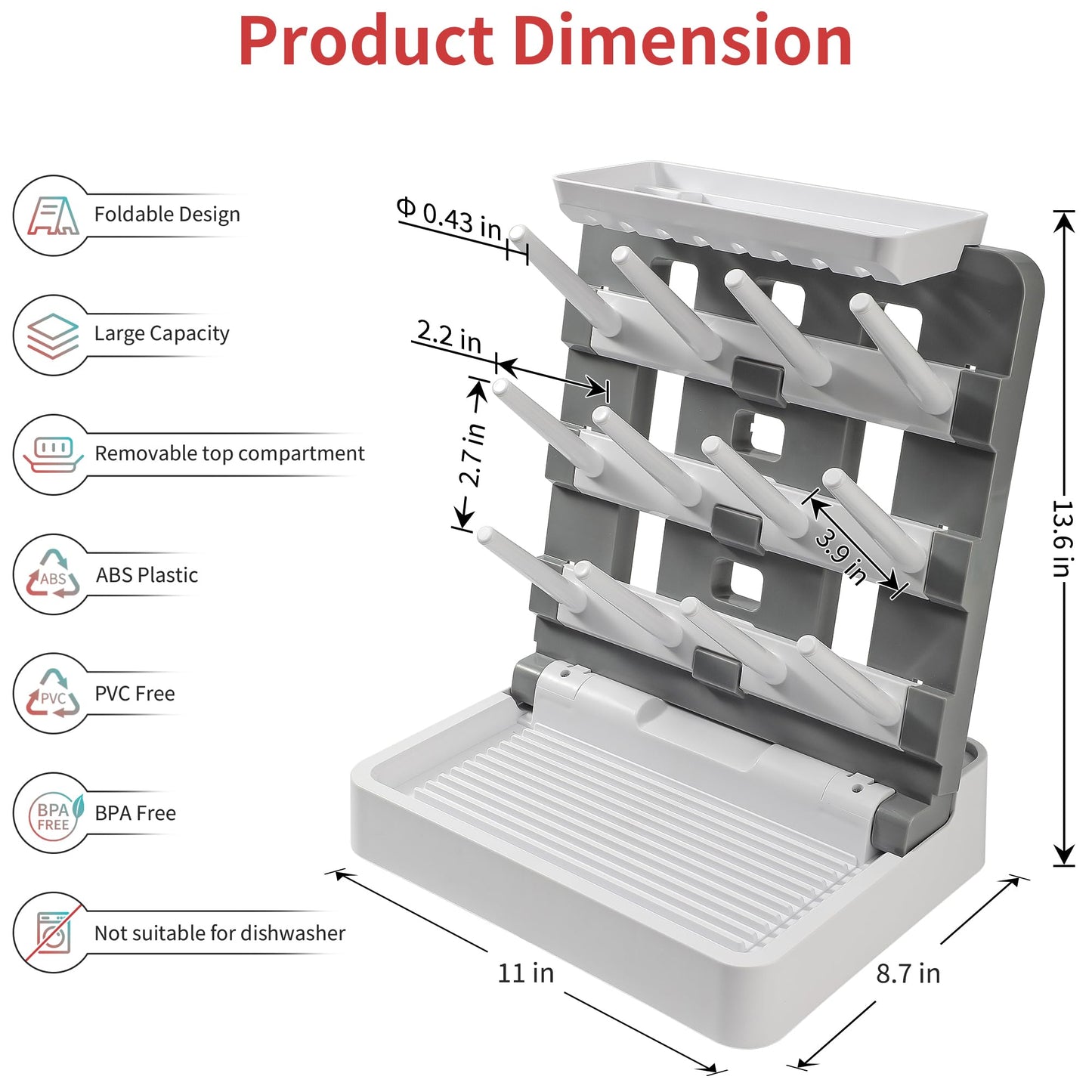 Cinwwni baby bottle organizer holding multiple bottles and pump parts