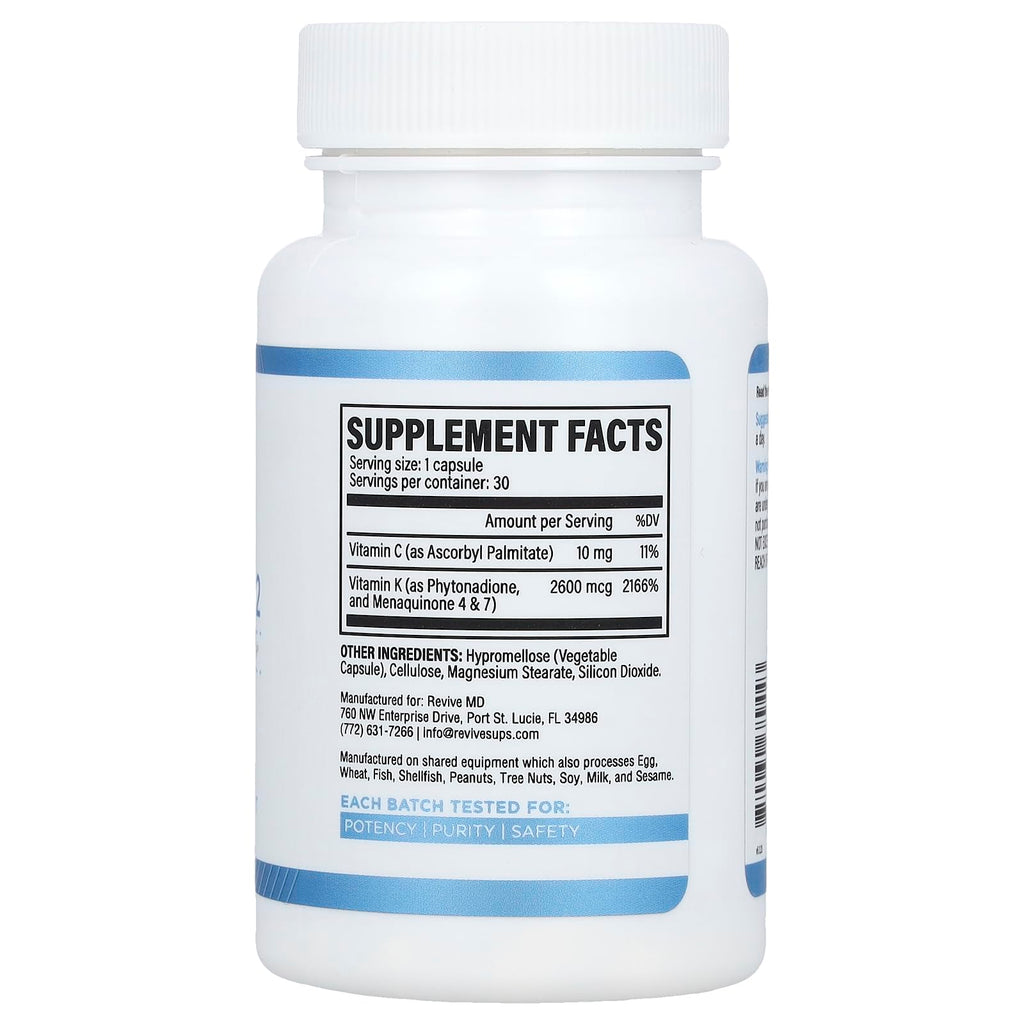 Revive MD Vitamin D3 and K2 supplement label details and ingredients