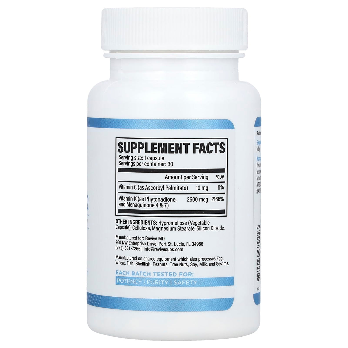Revive MD Vitamin D3 and K2 supplement label details and ingredients