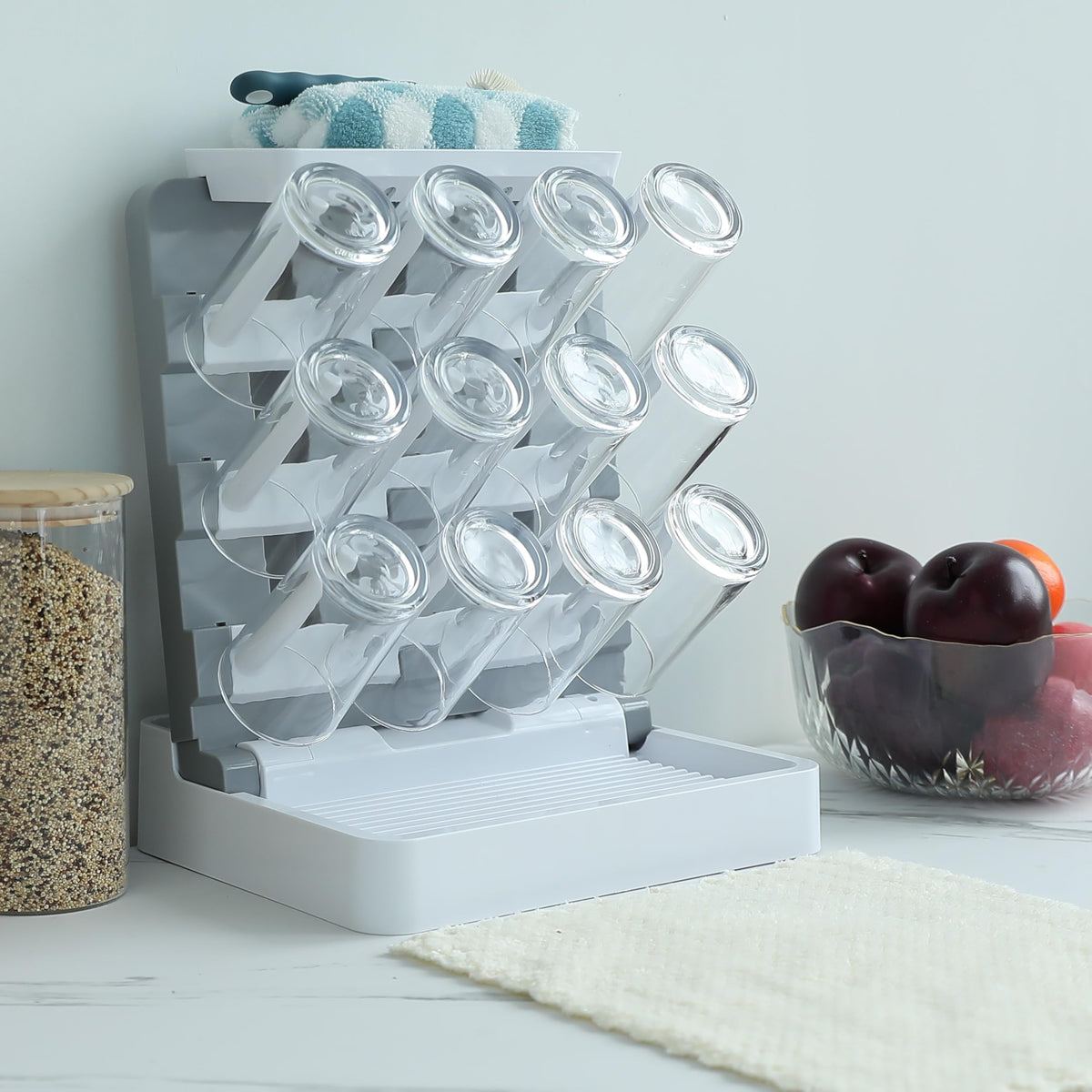 Cinwwni drying rack white and dark gray color scheme in modern kitchen