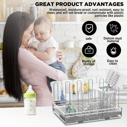 Side profile of Chilinii stainless steel drying station with brush holder