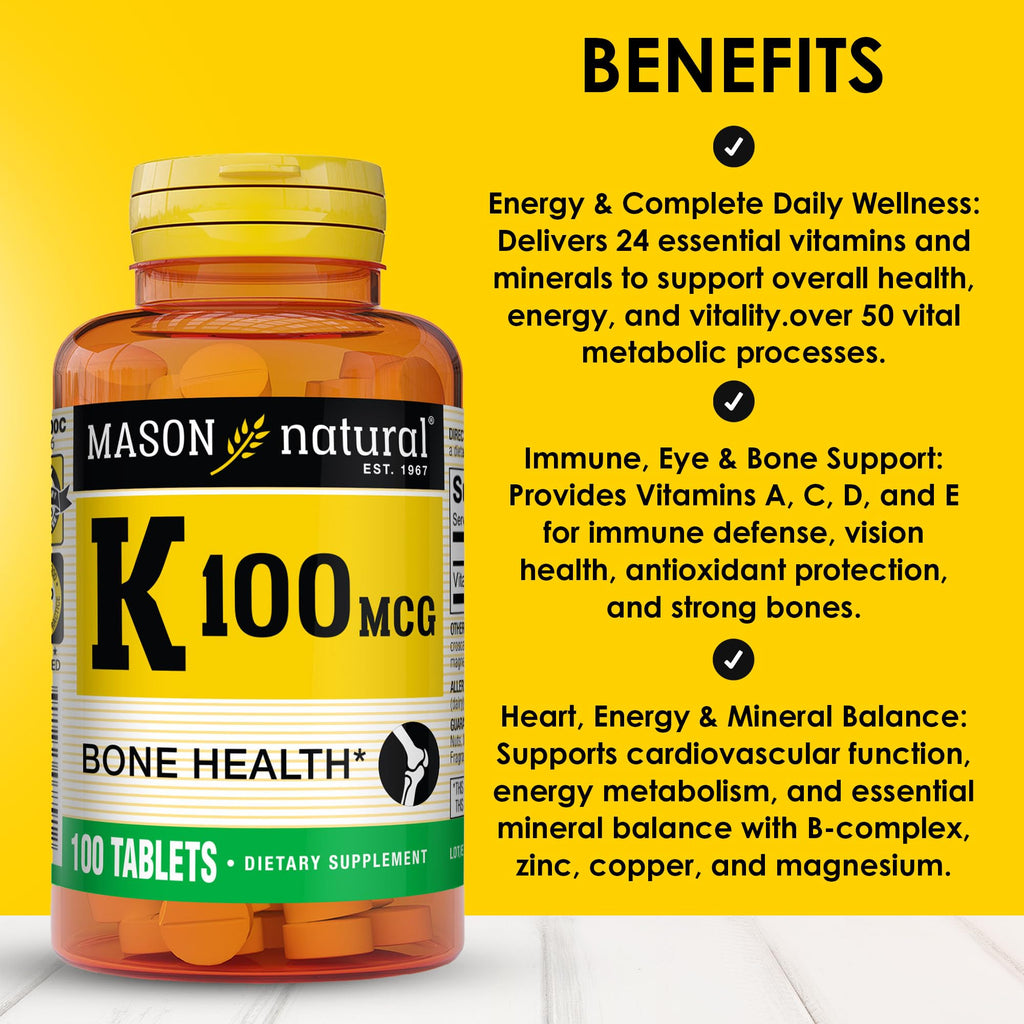 Mason Natural Vitamin K dietary supplement label details
