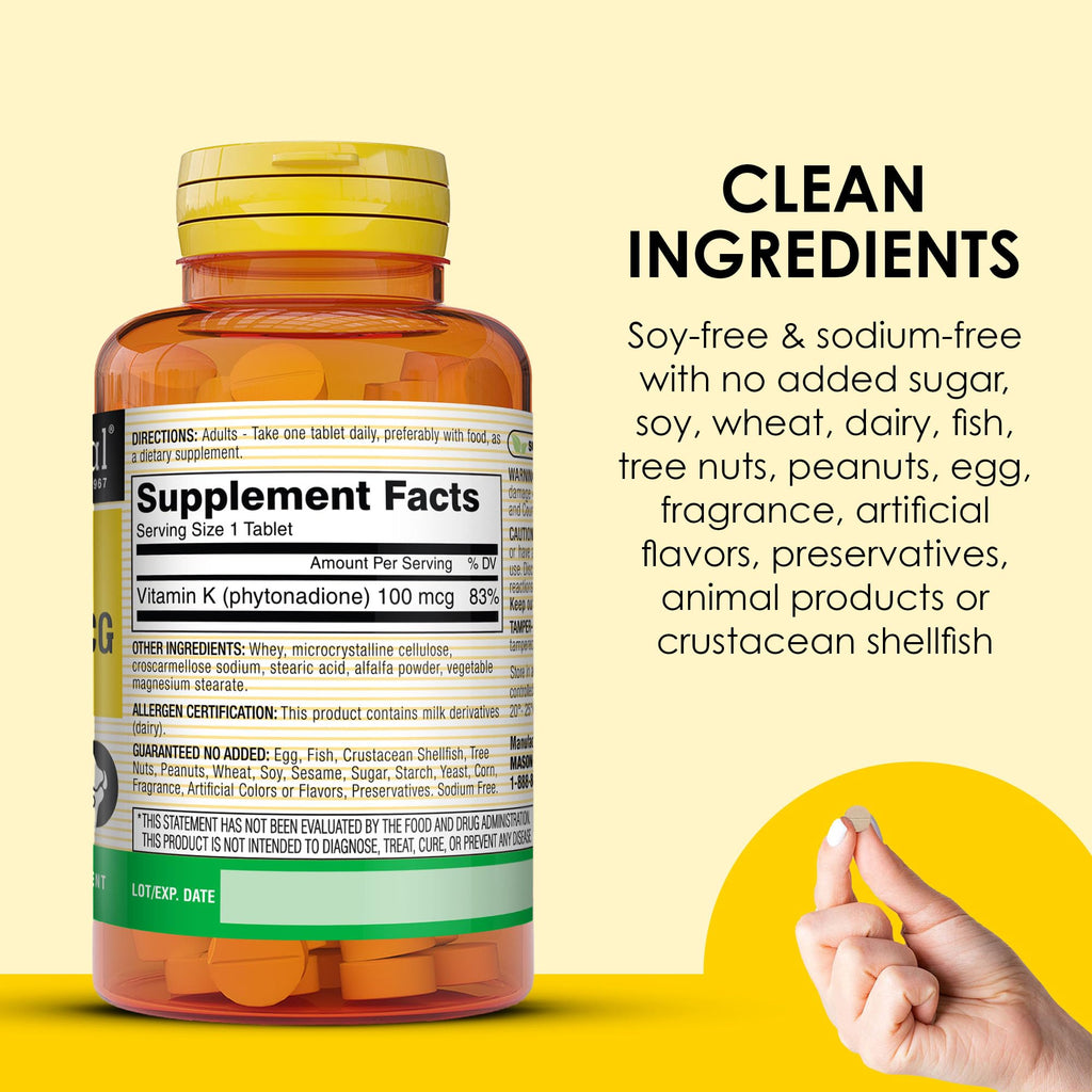 Mason Natural Vitamin K tablet supplement nutritional facts