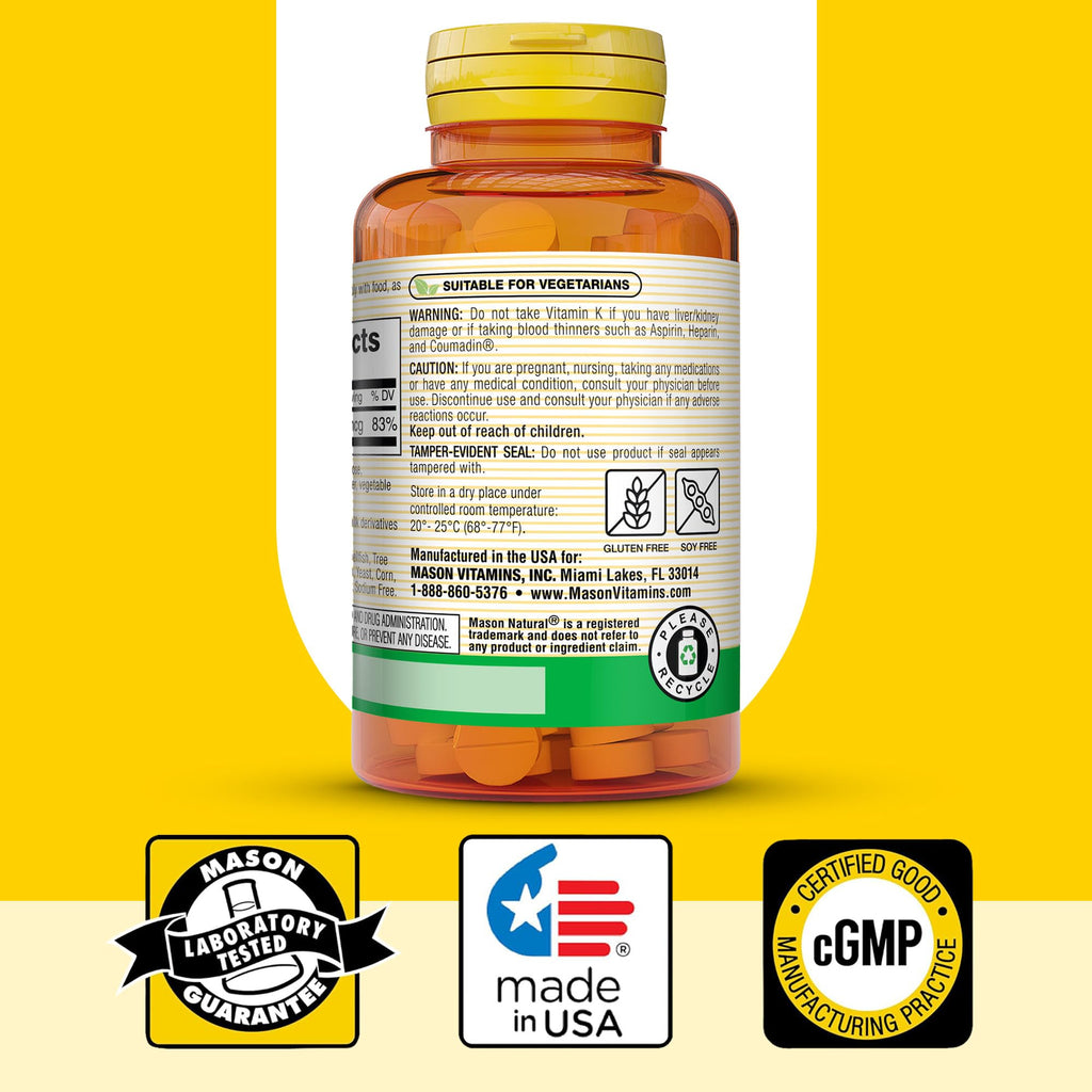 Mason Natural Vitamin K bottle cap and safety seal
