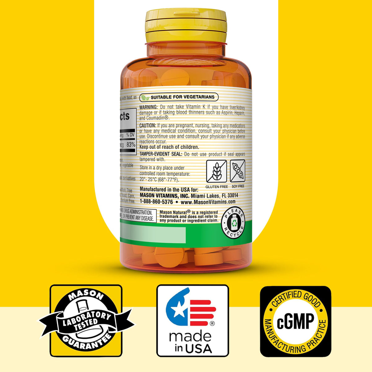 Mason Natural Vitamin K bottle cap and safety seal