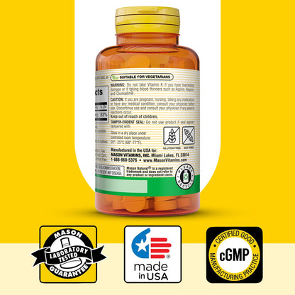 Mason Natural Vitamin K 100 tablets showing calcium absorption benefits