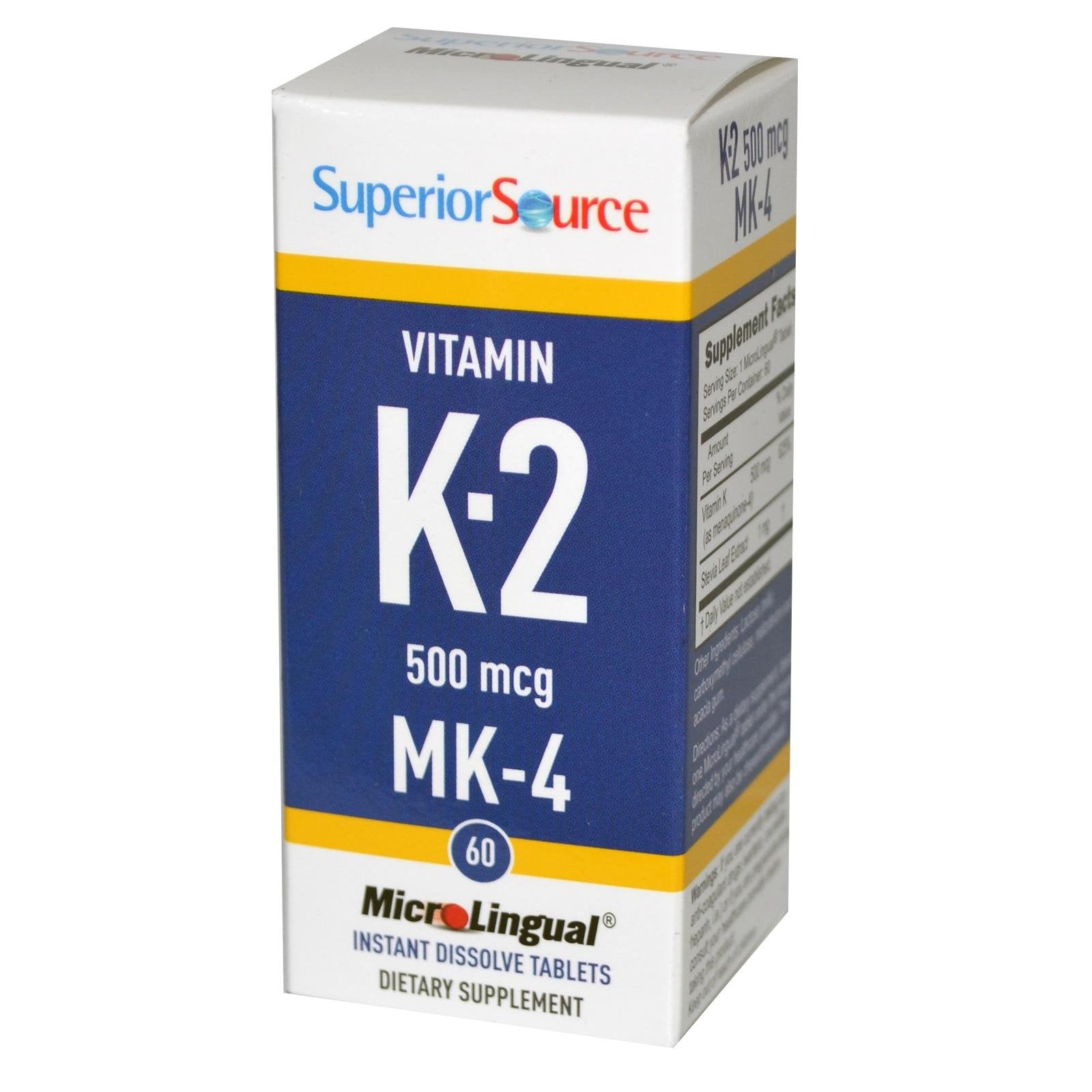 Superior Source Vitamin K2 MK4 instant dissolve tablets nutrition facts and clean ingredients list