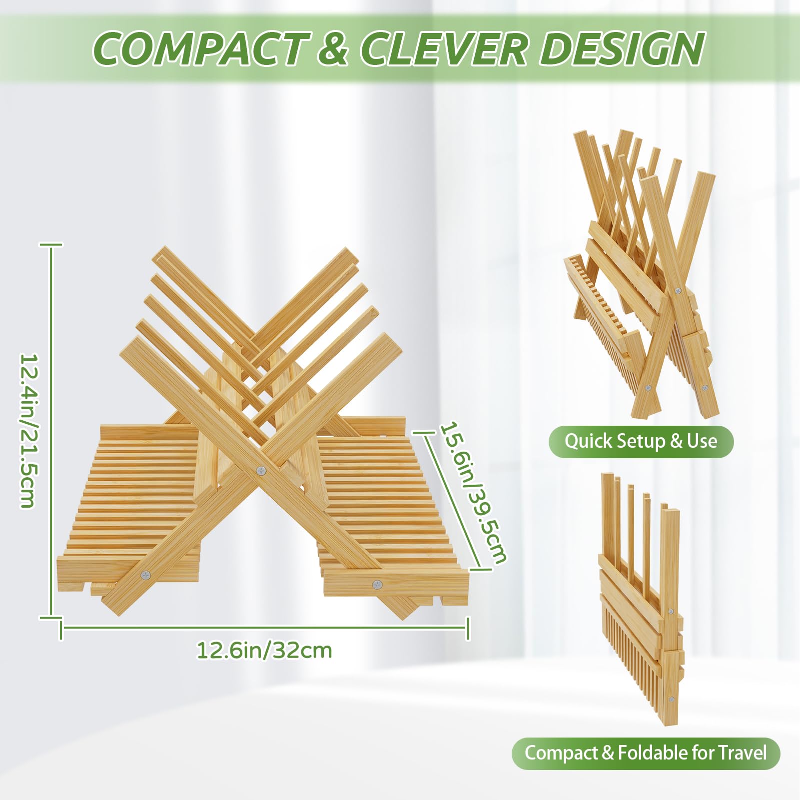 Folded bamboo drying rack for easy storage