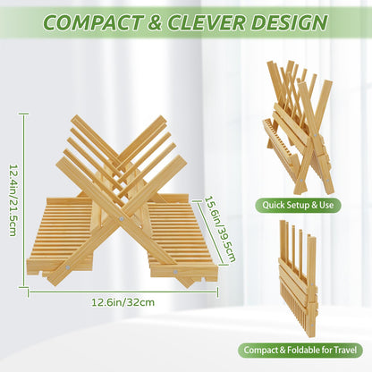 Folded bamboo drying rack for easy storage