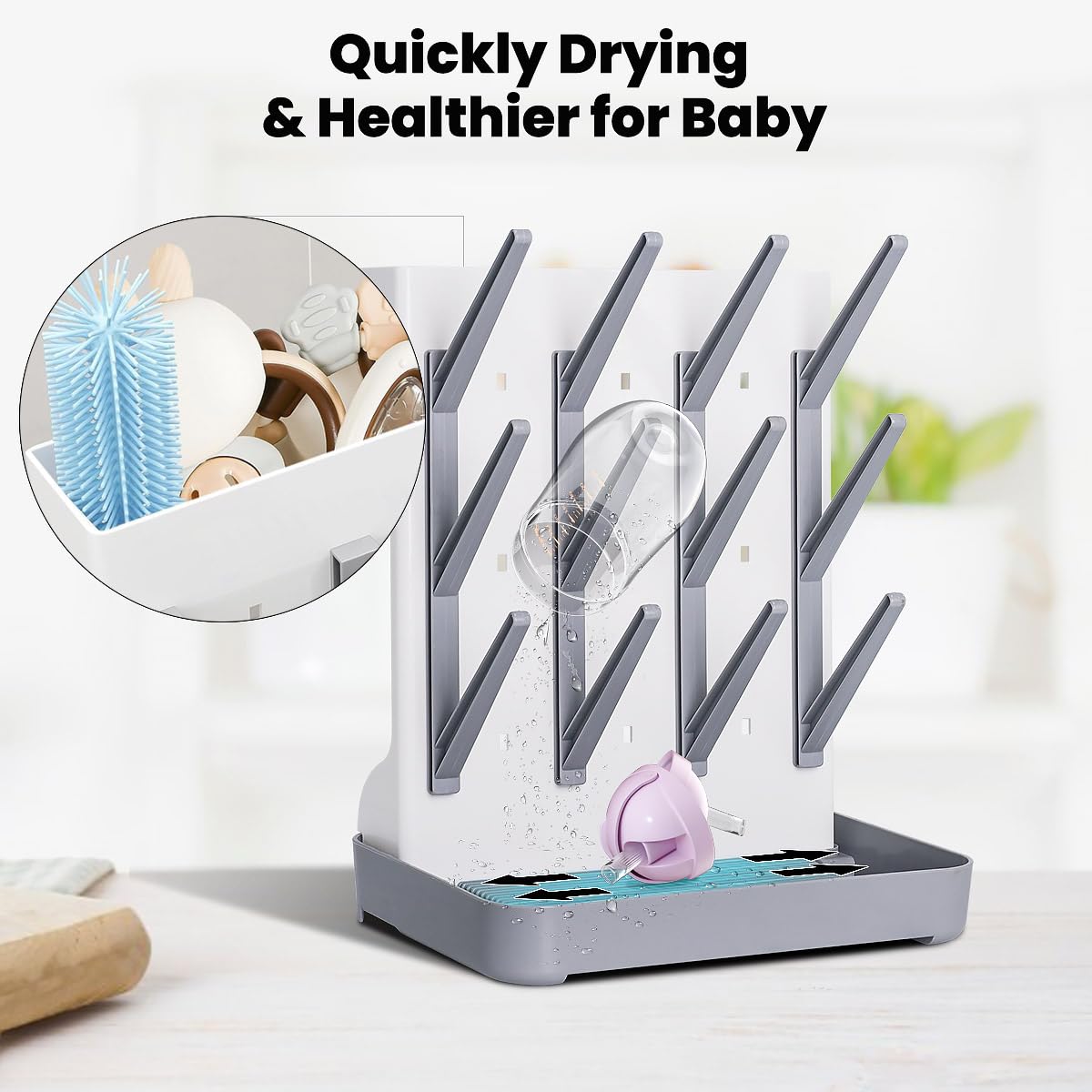 Close up view of hooks on Wonder Digital baby bottle organizer