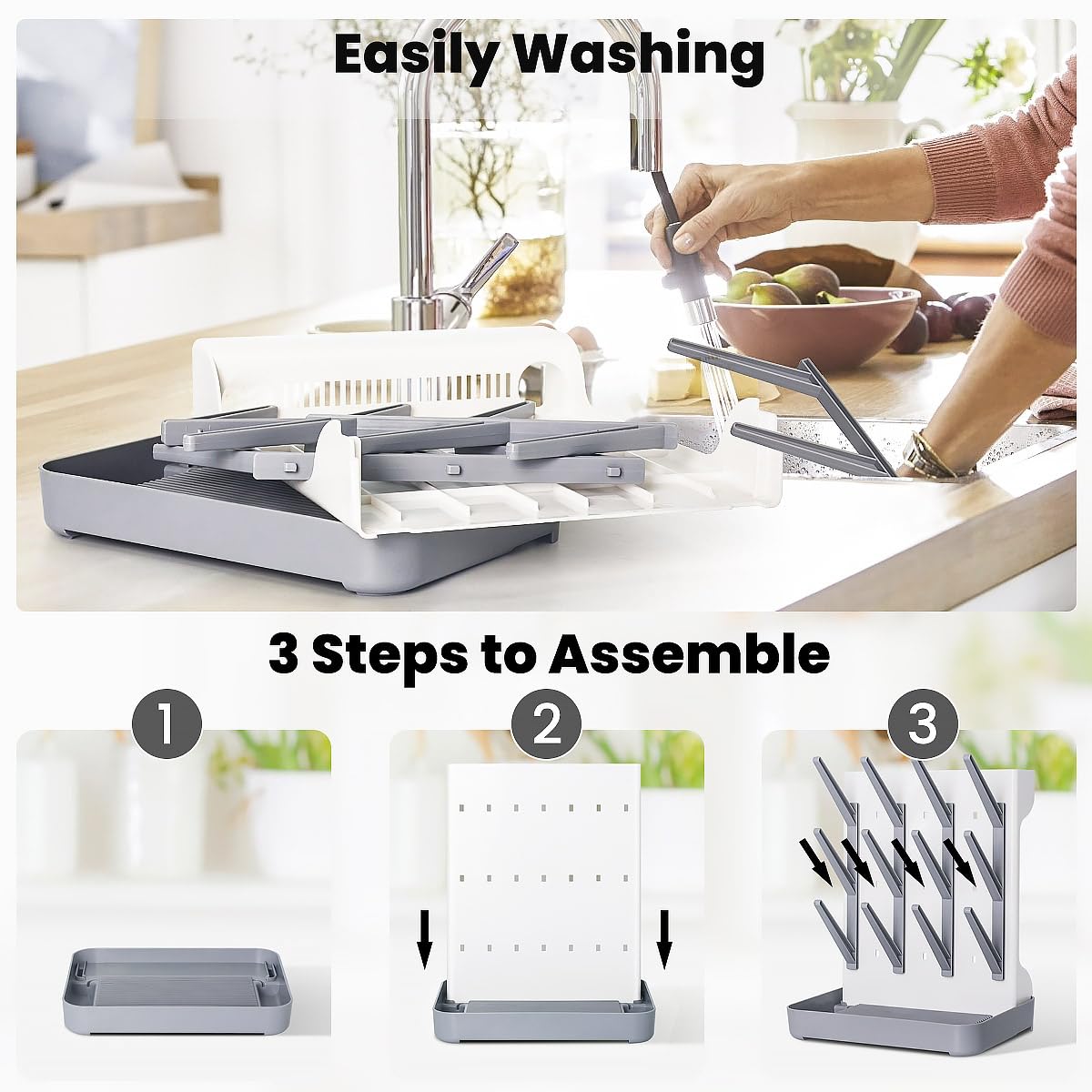 Wonder Digital gray drying rack holding baby bottles and pump parts