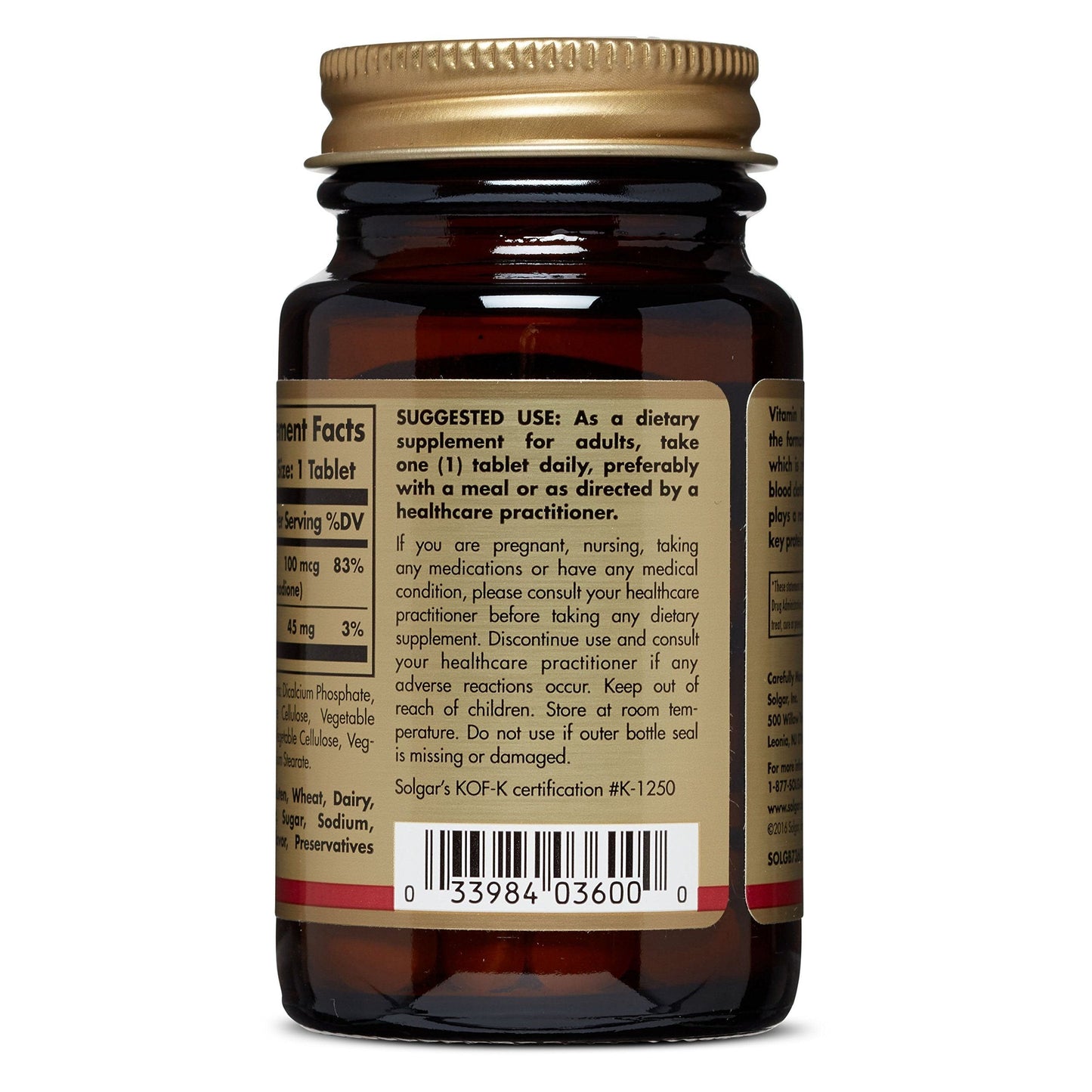 Solgar bone health support tablets nutritional information label details