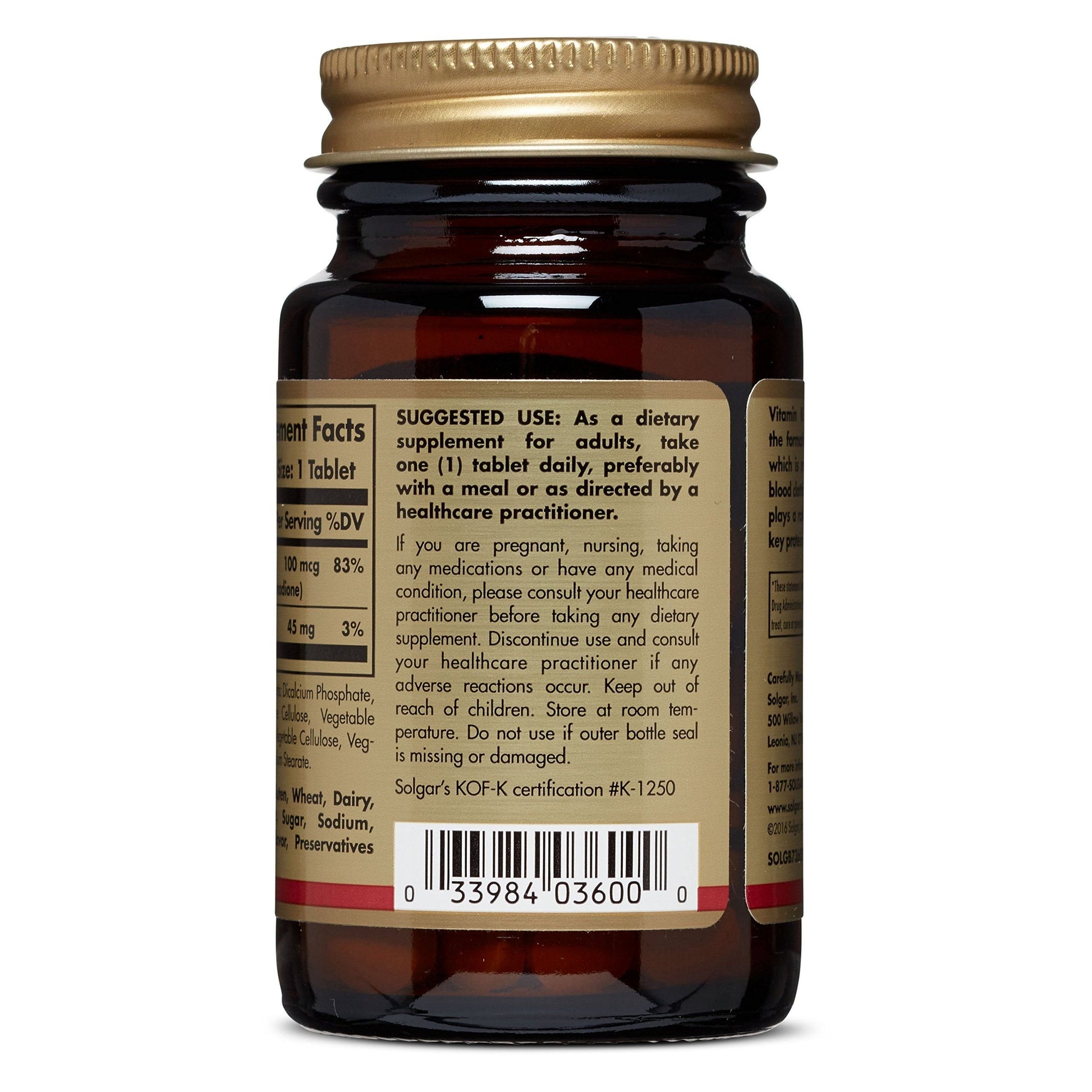 Solgar bone health support tablets nutritional information label details
