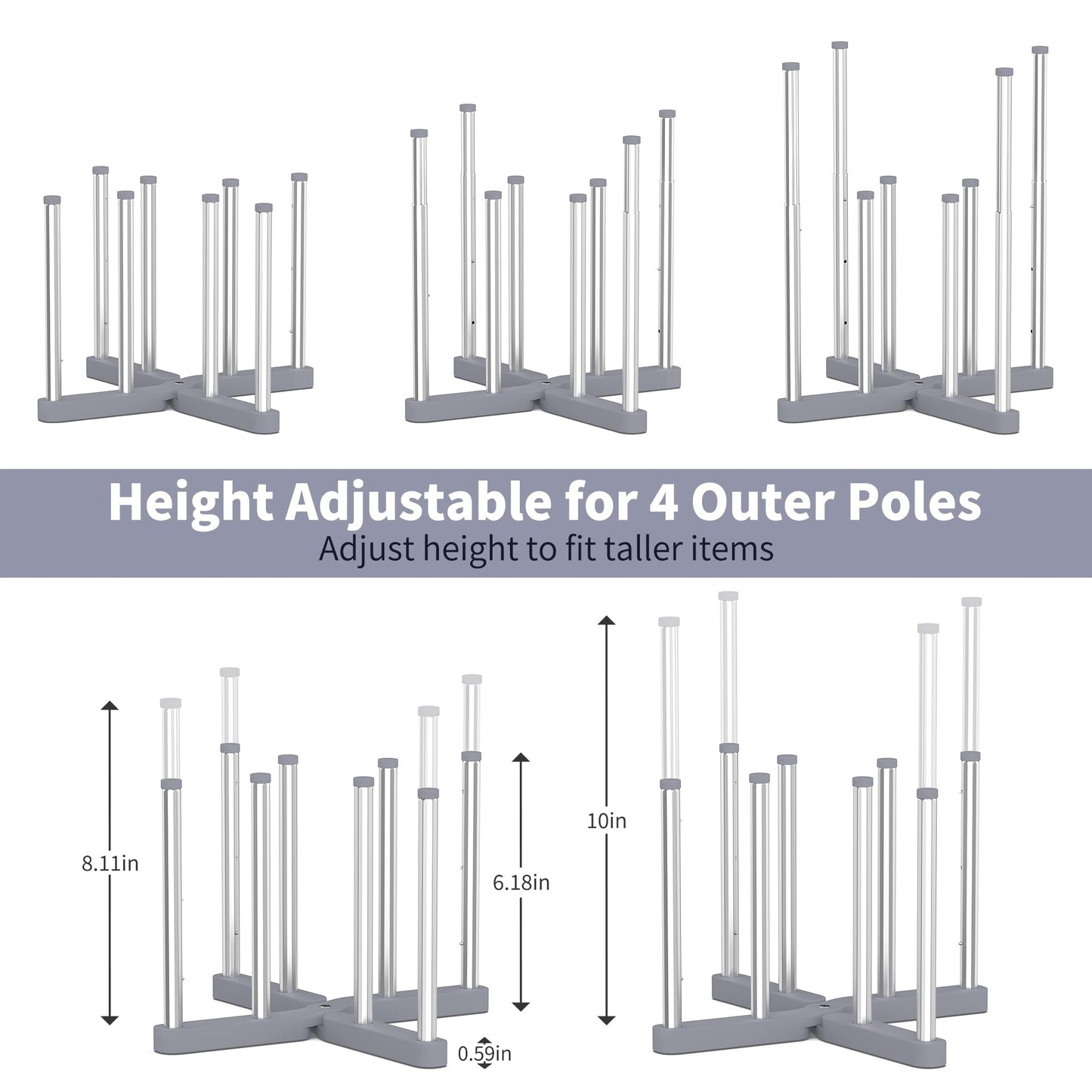 Close up of adjustable height poles on Vaekucean drying rack