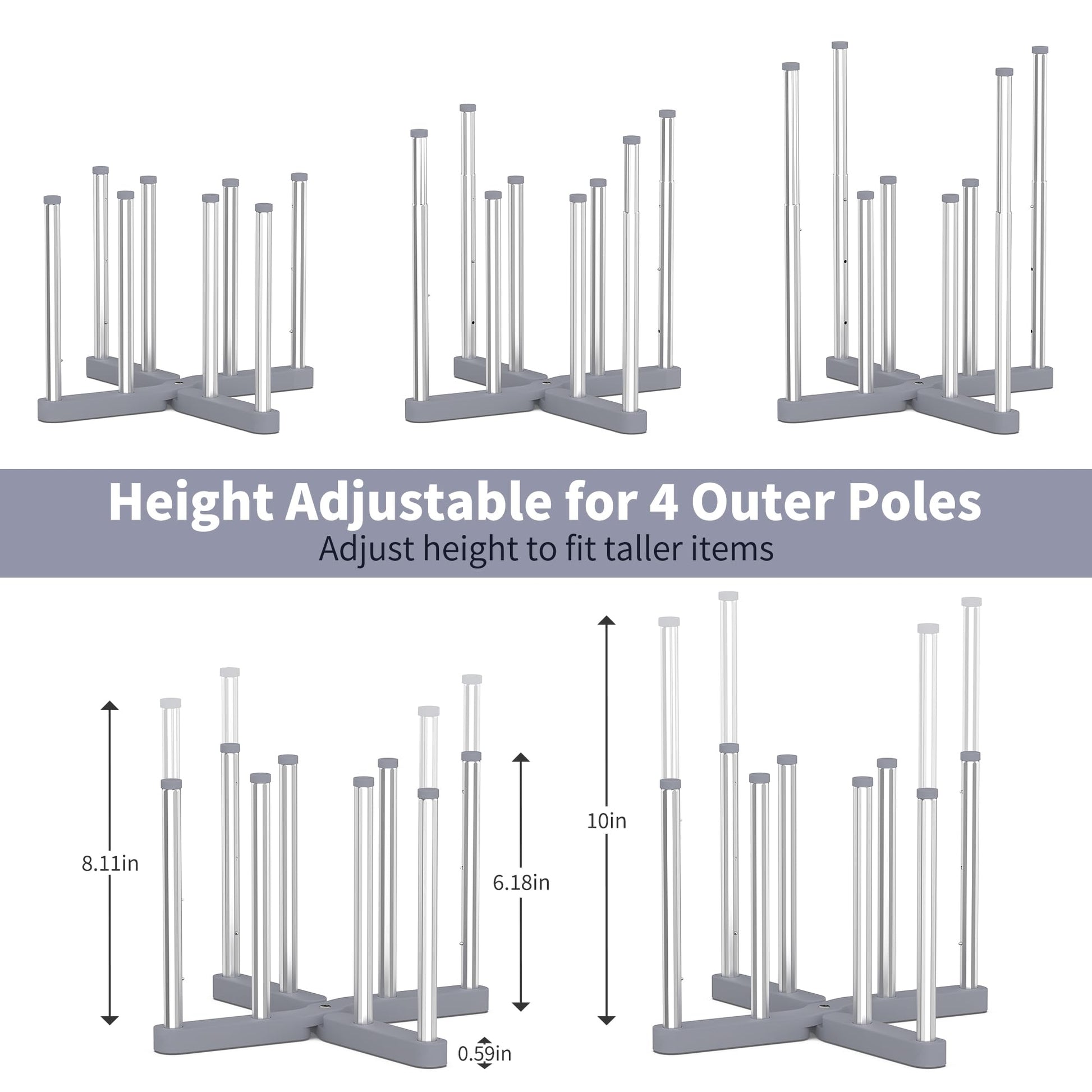 Close up of adjustable height poles on Vaekucean drying rack