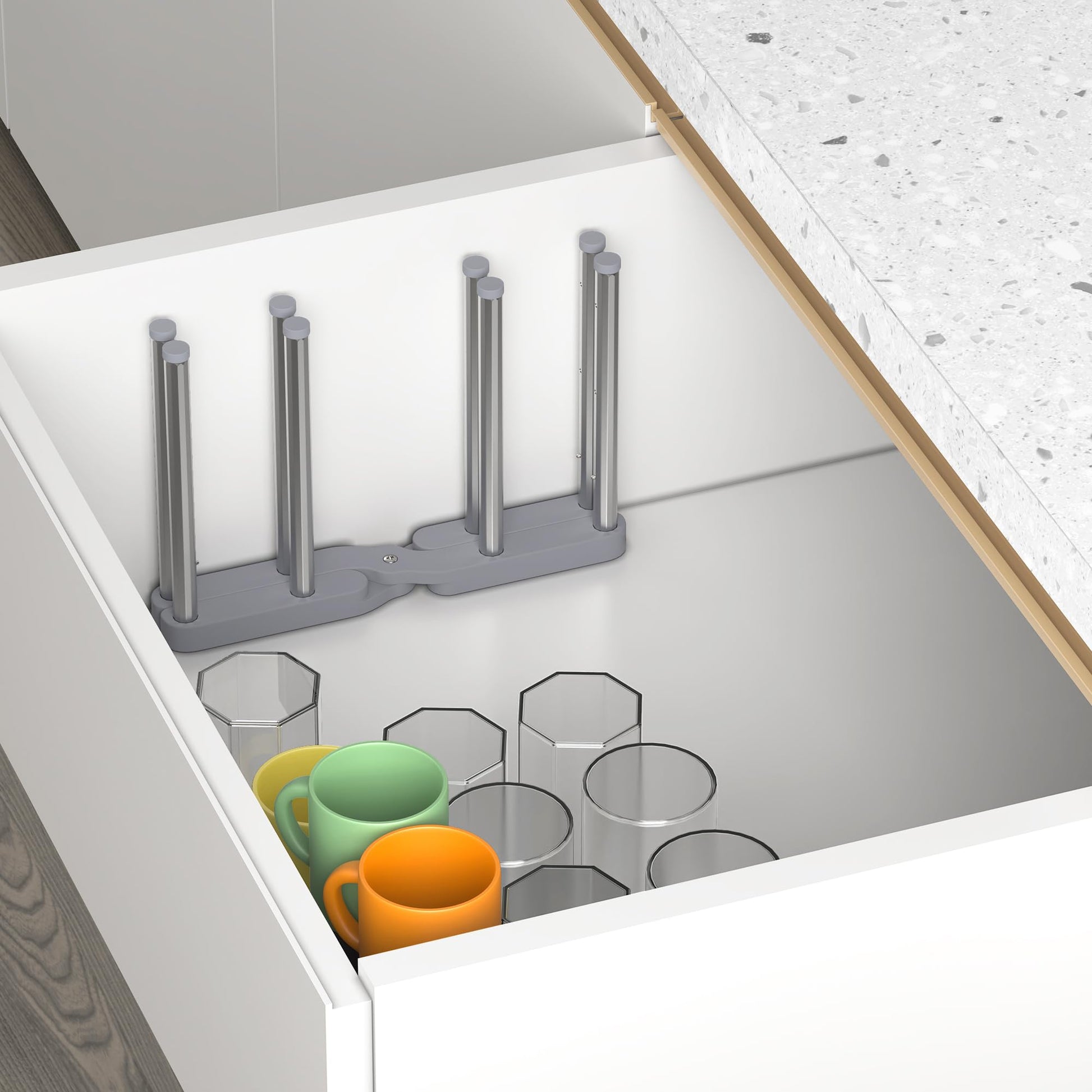 Vaekucean kitchen drying rack showing protective pole caps