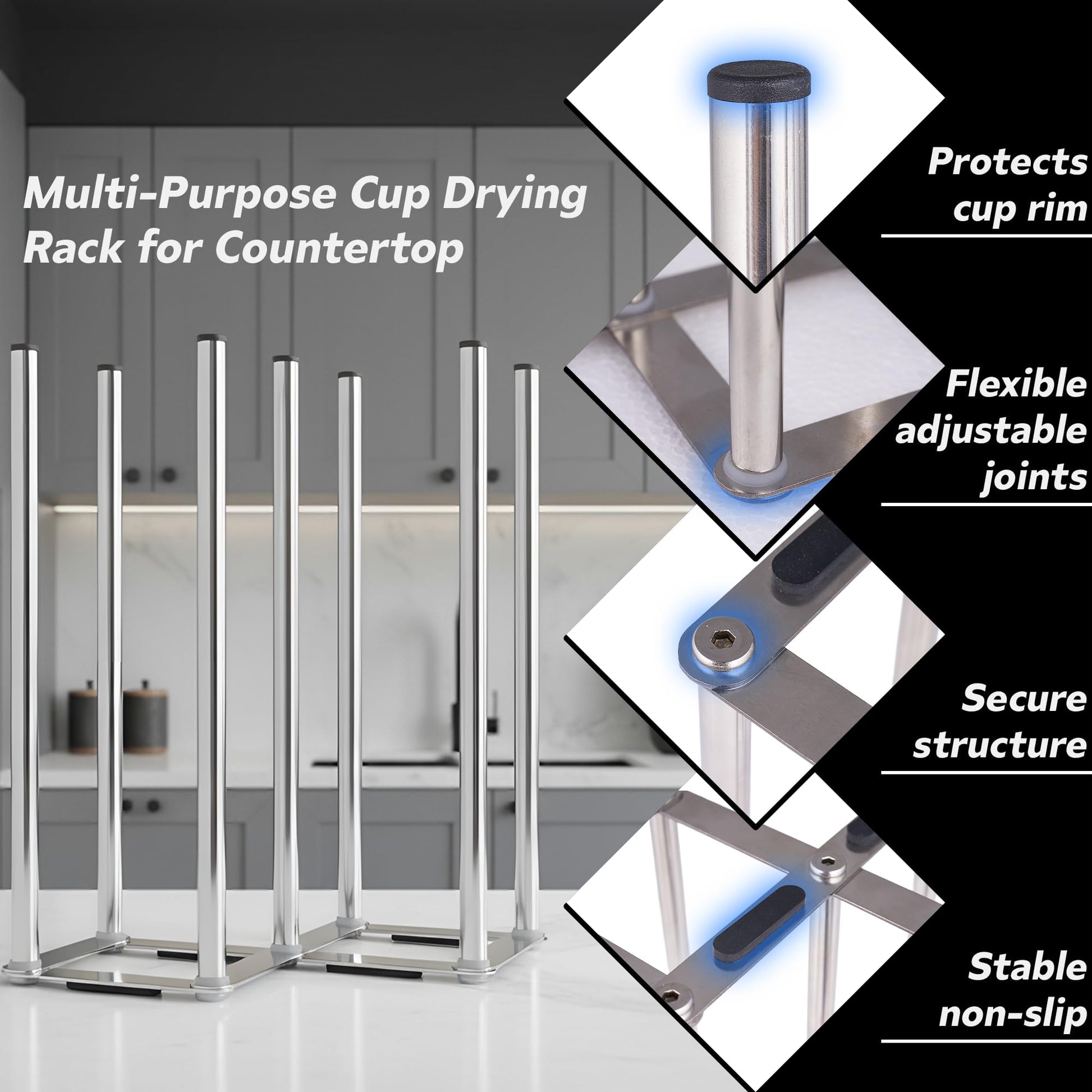 Ansothin bottle drying rack holding various tumblers and mugs