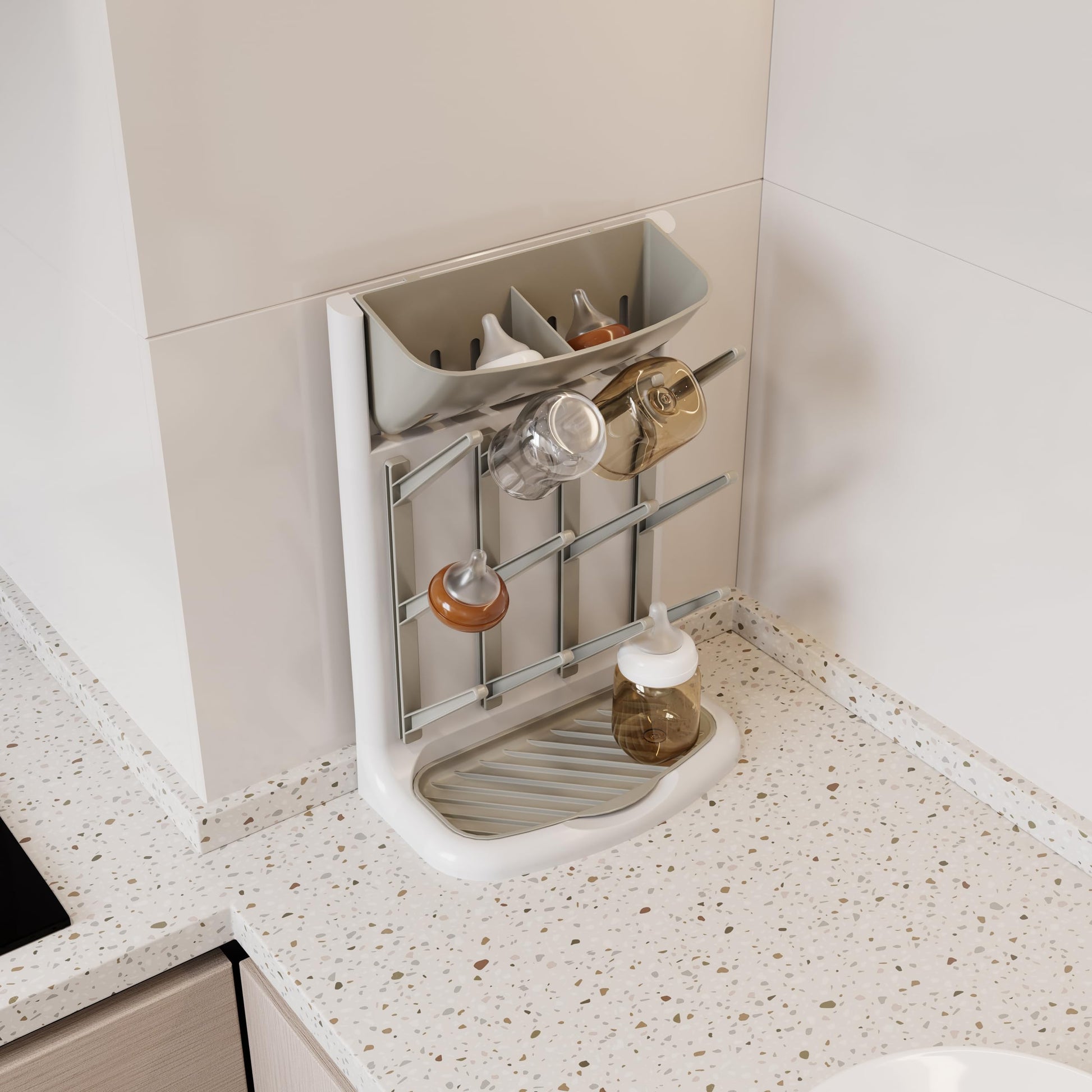 Ieek baby bottle drying rack in modern kitchen setting