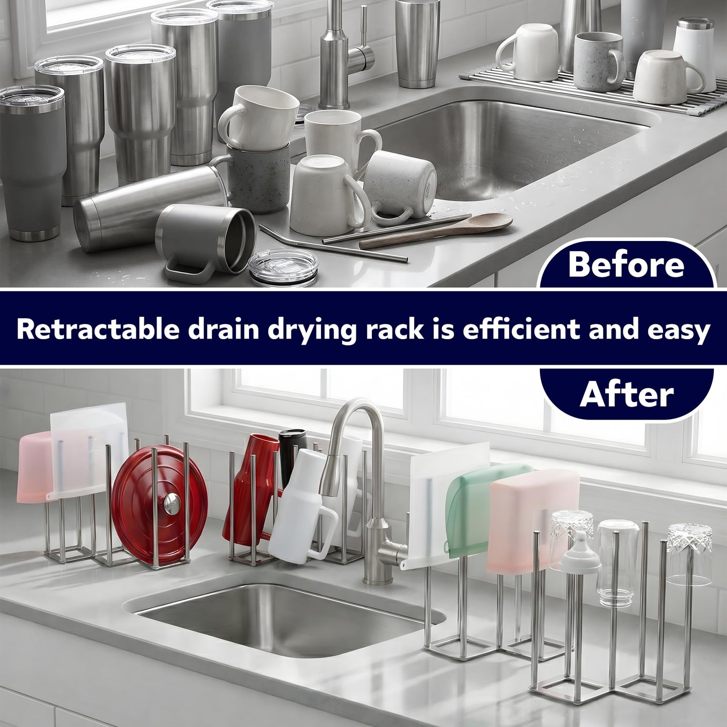 Modern minimalist kitchen counter with bottle drying rack