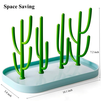 Cactus themed baby bottle drying rack with accessories