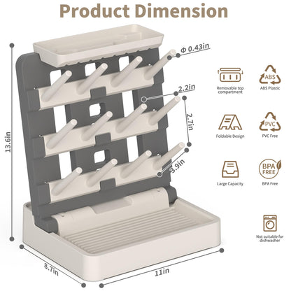 Baby bottle drying rack with removable drip tray for kitchen organization