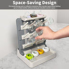 Vertical bottle dryer rack holding baby bottles and nipples