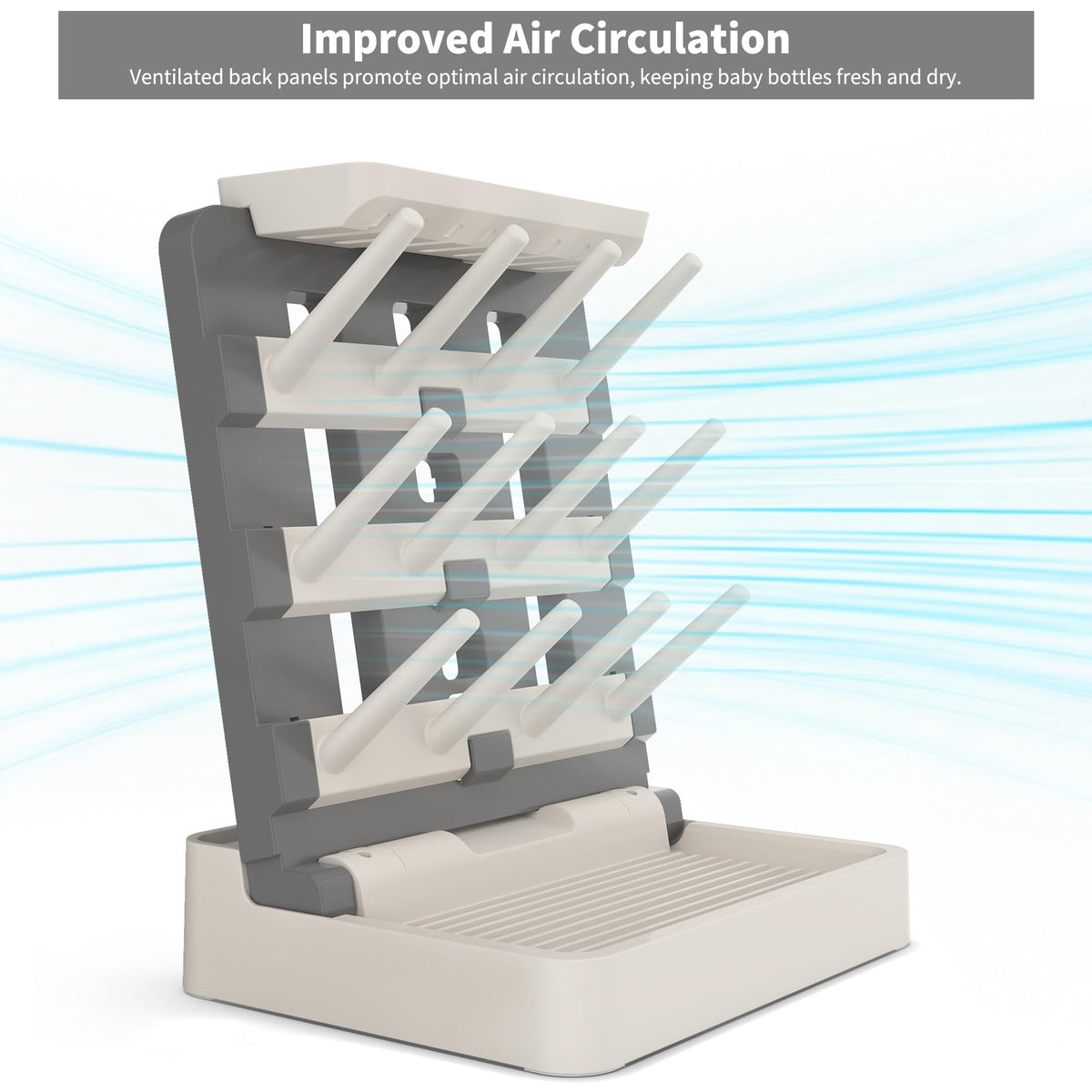 BPA-free baby bottle drying station in gray and khaki color