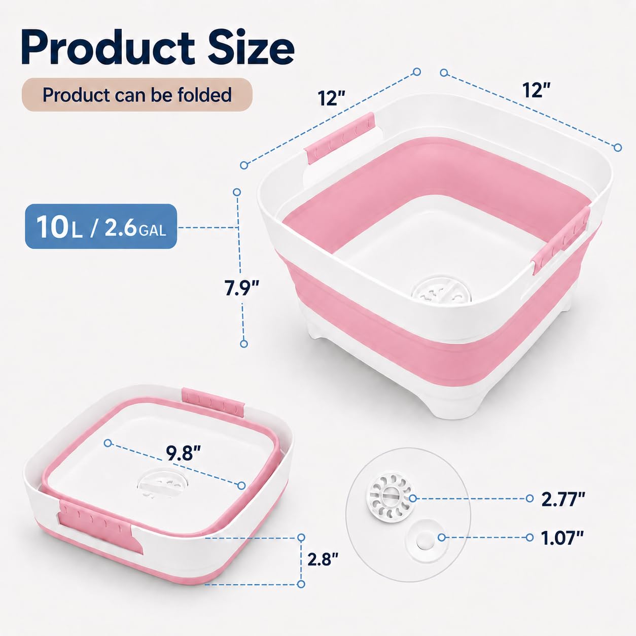 Folded pink collapsible sink tub flat view