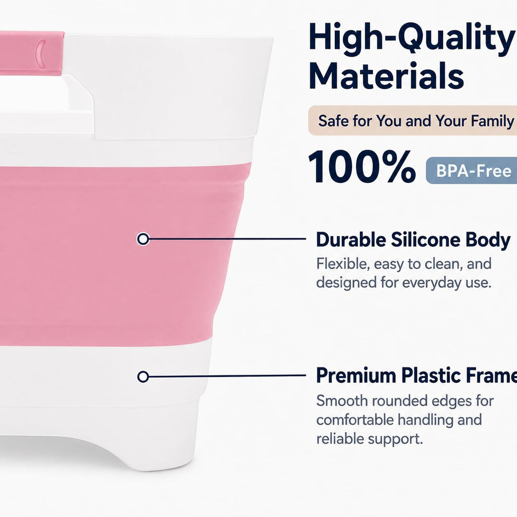 Side view of foldable basin with rubber handles