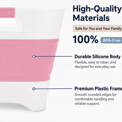 Side view of foldable basin with rubber handles