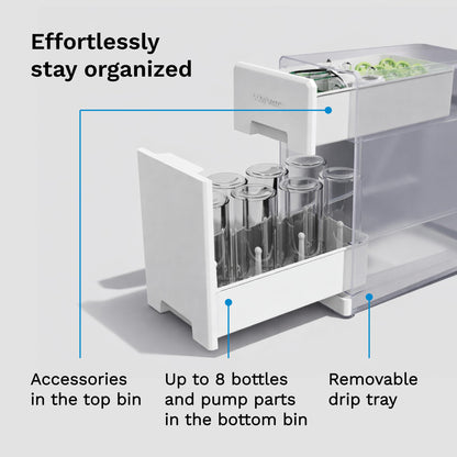 Top compartment of Baby Brezza organizer holding bottle accessories