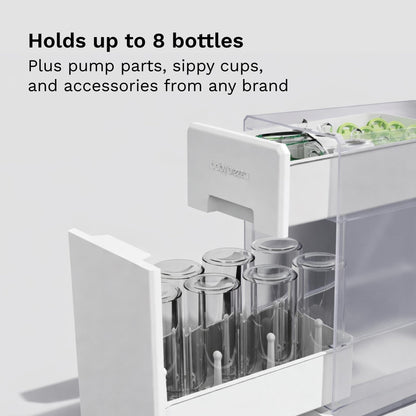 Side profile of Baby Brezza covered drying rack showing slim design