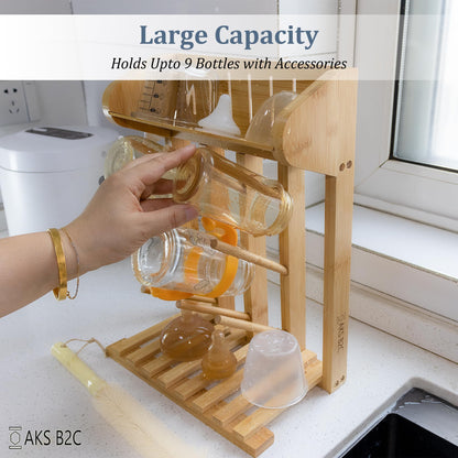 Aks B2c wood bottle dryer showing 9 bottle capacity