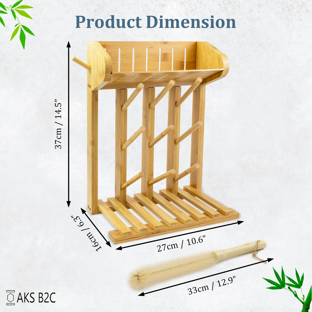 Bamboo bottle drying rack with draining base features