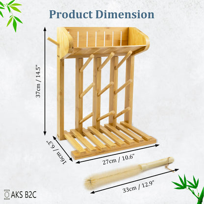 Bamboo bottle drying rack with draining base features