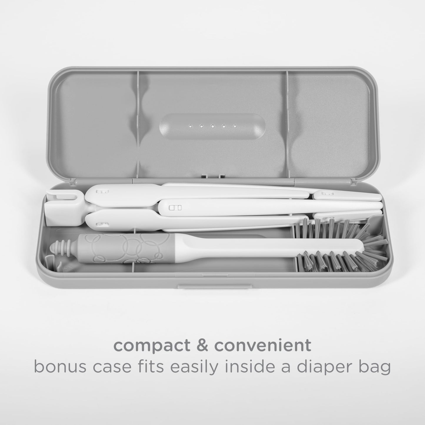 Ubbi bottle brush and integrated nipple brush components