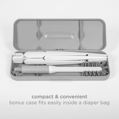 Ubbi bottle brush and integrated nipple brush components