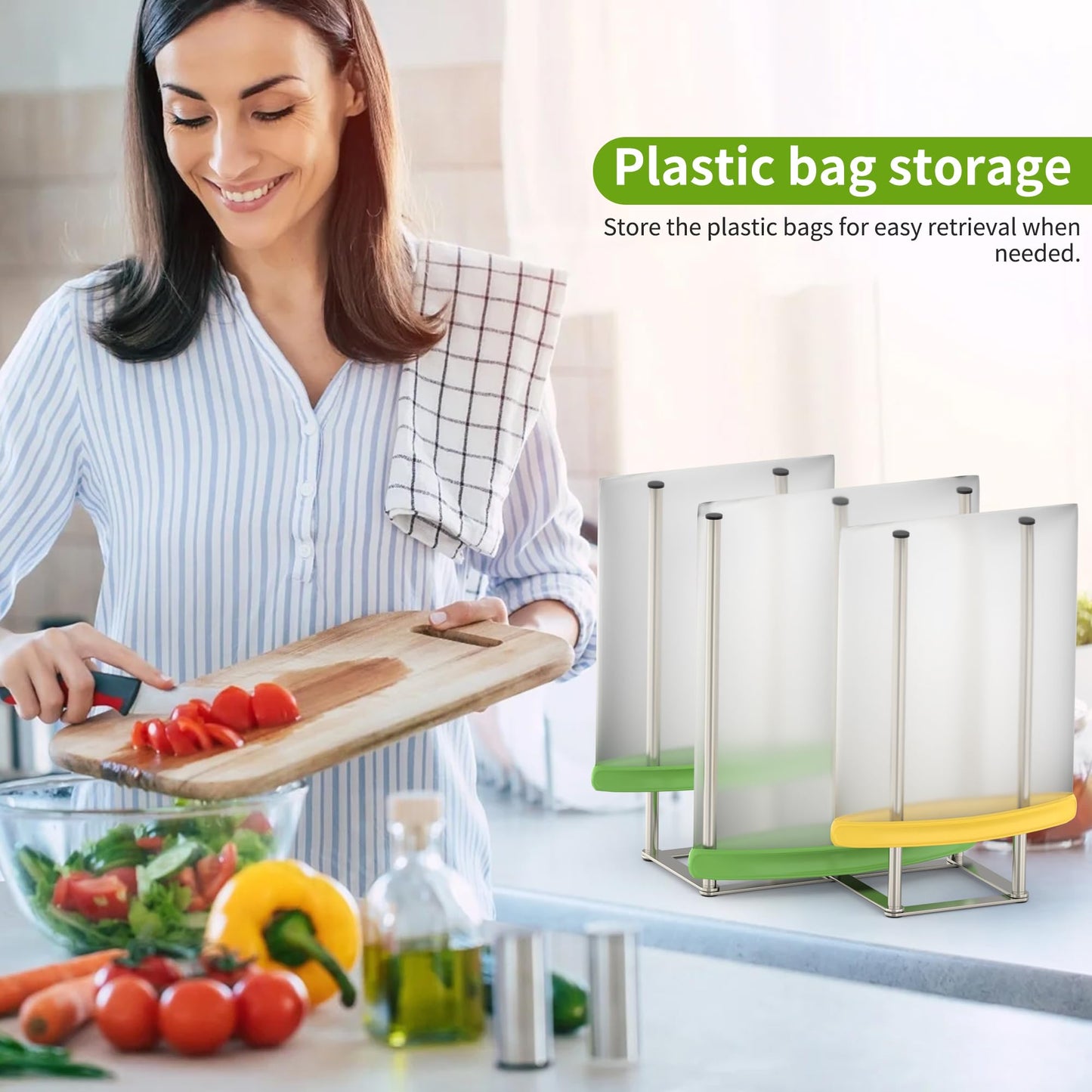 Reusable storage bags drying on collapsible metal rack