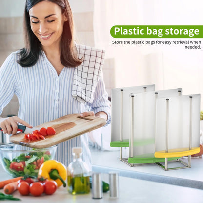 Reusable storage bags drying on collapsible metal rack