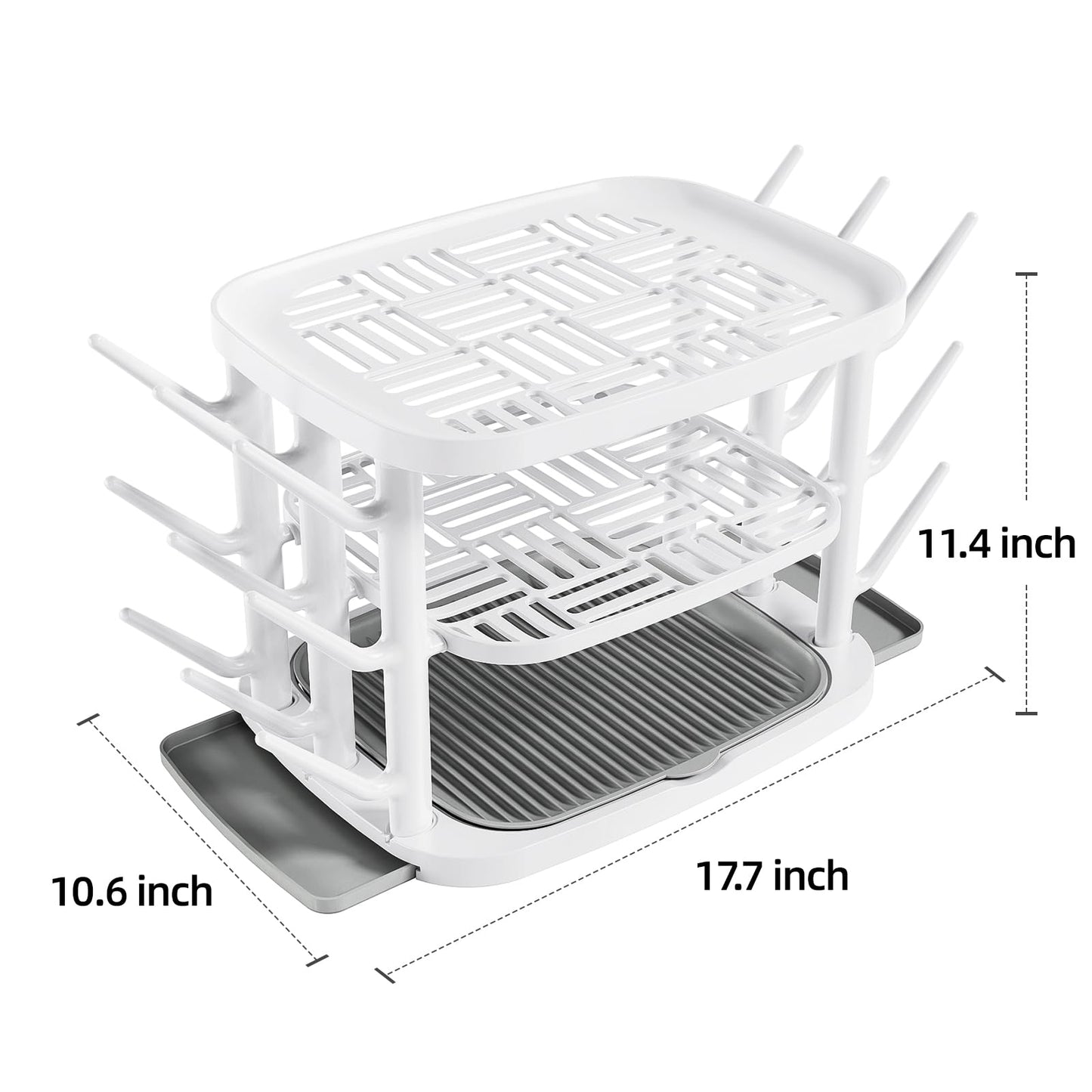 Side view of Greendadi bottle drying rack showing 16 prongs