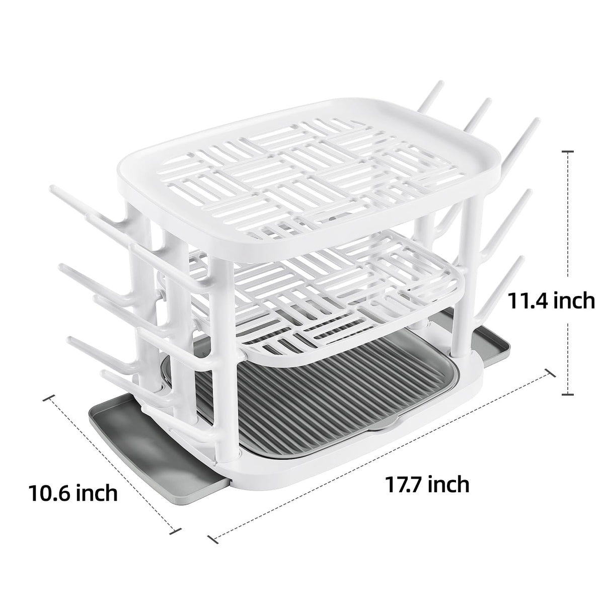 Side view of Greendadi bottle drying rack showing 16 prongs