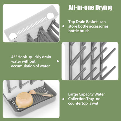 Close up of Flysich drying rack with brush holder attachment