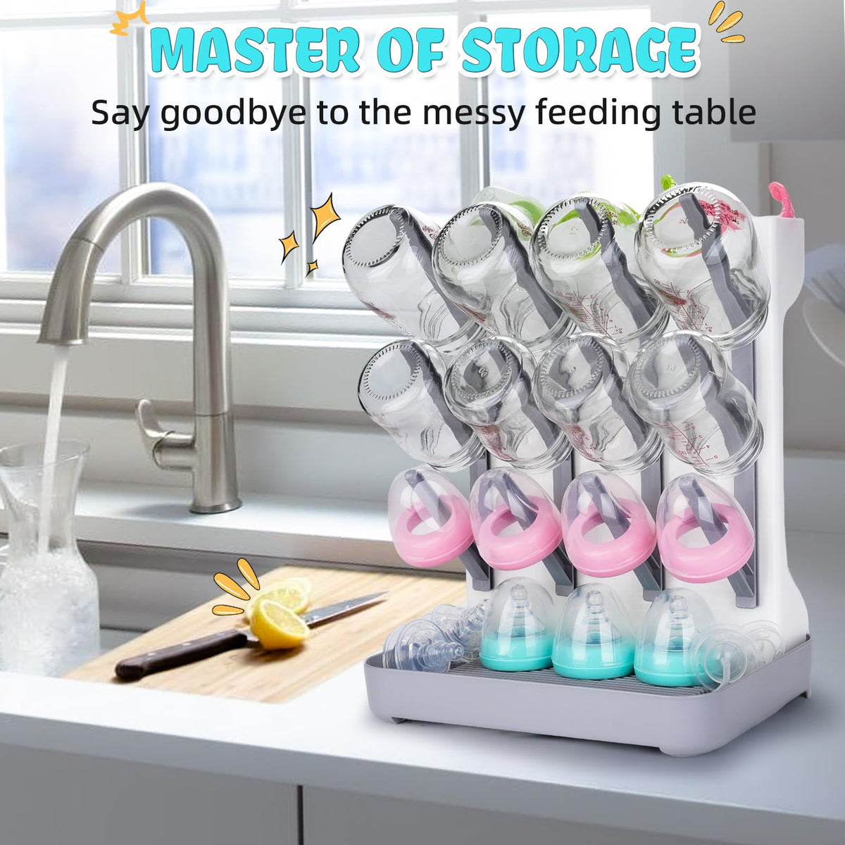 Zyloha vertical bottle drying rack with bottles attached