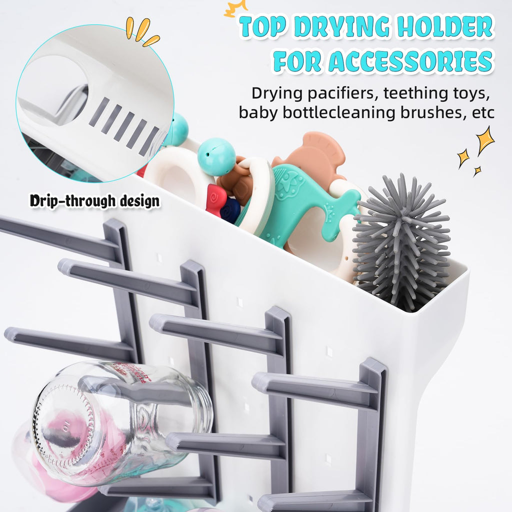 Top down view of Zyloha drying rack for baby bottles