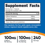 Nutricost smart focus blend supplement bottle showing 100mg dosage facts