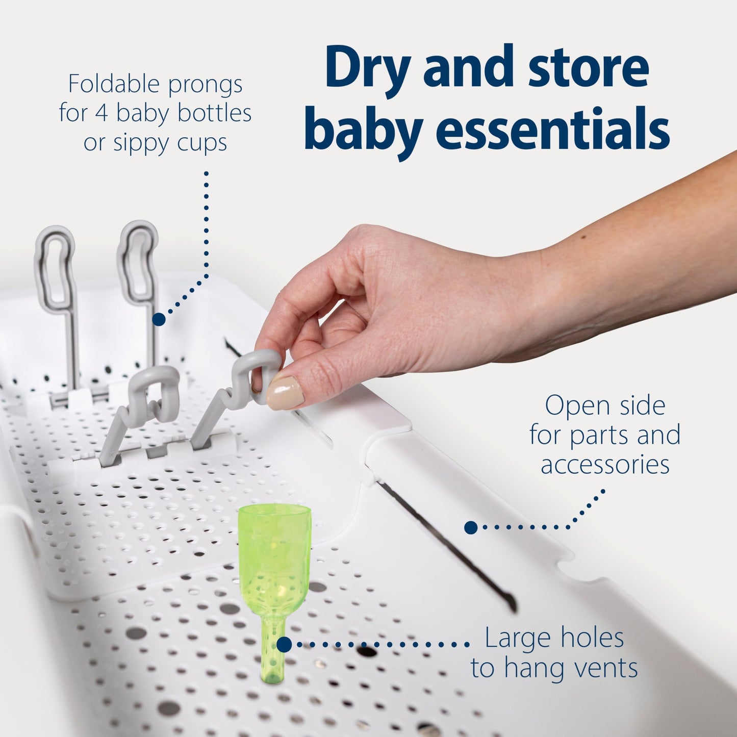 Collapsible baby bottle organizer with brush holders