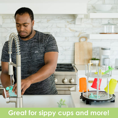 Rotating bottle drying rack for baby essentials