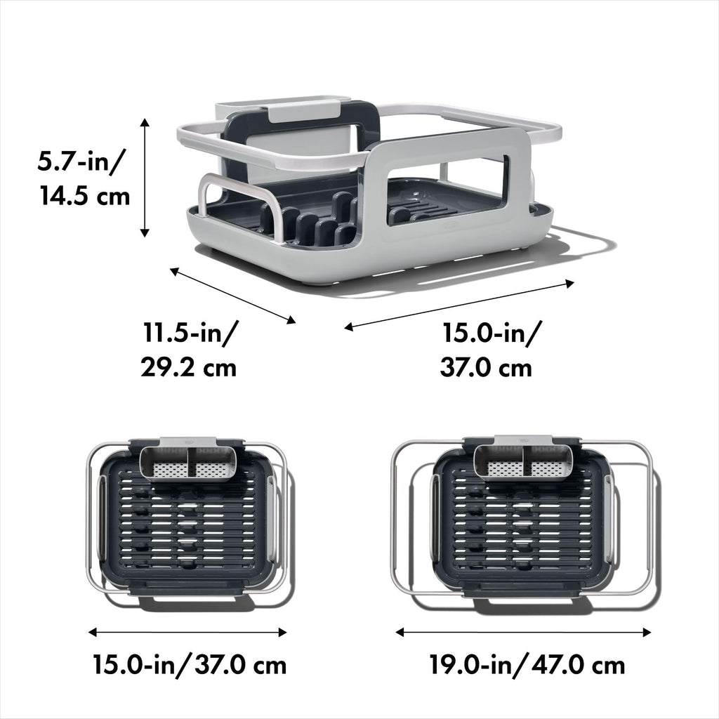 OXO dish rack arms retracted for compact storage