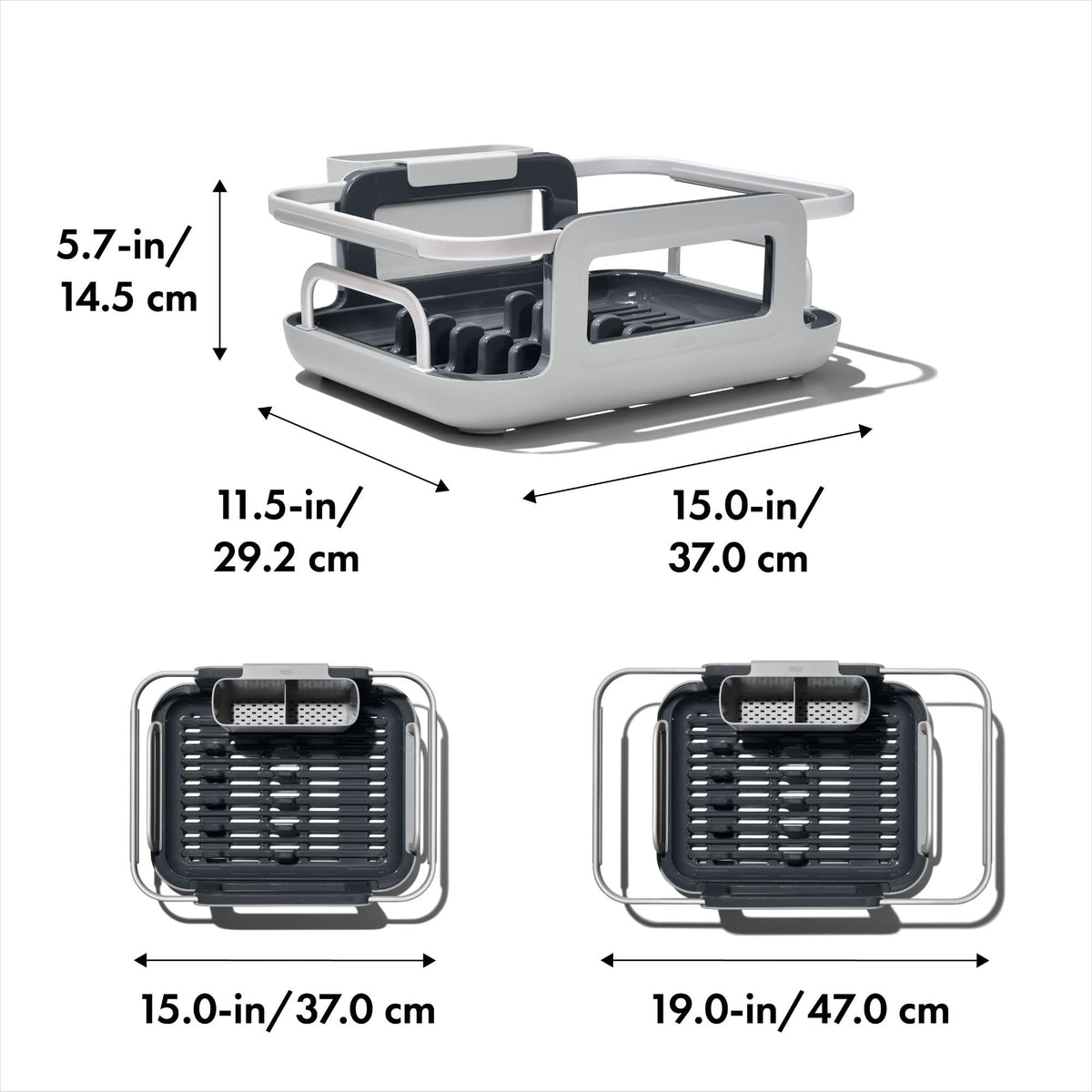 OXO dish rack arms retracted for compact storage